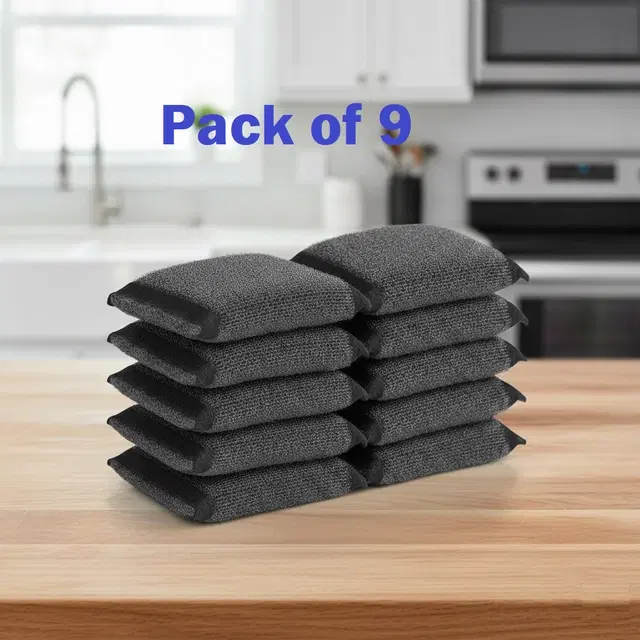 Stainless Steel Scrub Pad, Black, Pack of 9