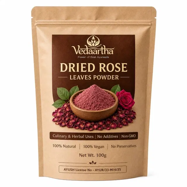 Vedaartha Dried Rose Leaves Powder, 100 g