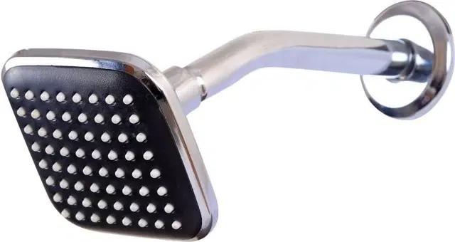 Stainless Steel High Pressure Shower Head, 4x4 inches with 9" Arm Shower Complete Set, Silver, Set of 1