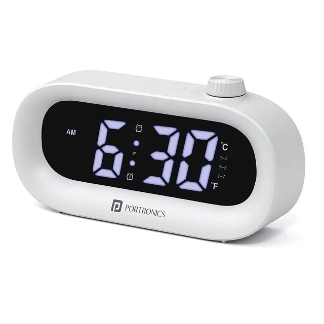 Portronics Glowtime Multi-Function Type-C Powered Led Digital Alarm Clock With Temperature Display, 1-99 Min Timer, Touch Sensitive Panel, 3-Level Brightness, 12/24h Format, Desk & Bedside Clock