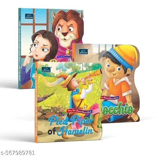 BOOKFORD Fairy Tale Shaped Board Book | Beauty and the Beast, Pinocchio, and The Pied Piper | for kids | fairy tales for kids | board book | story book | (Set of 3)