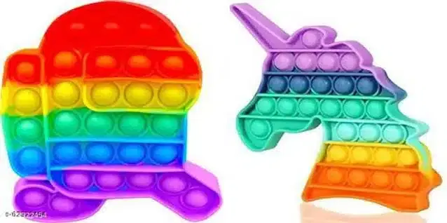 Silicone Pop It Fidget Stress Relief Toy, Multicolor, Pack of 2