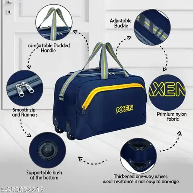 PU Trolley Duffel Bag for Men & Women, Navy Blue