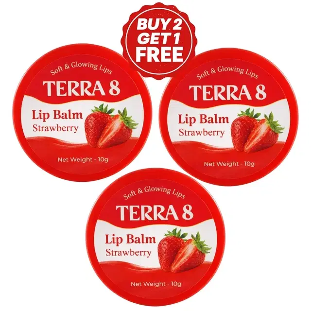 Terra 8 Strawberry Lip Balm 3X10 g (Buy 2 Get 1 Free)