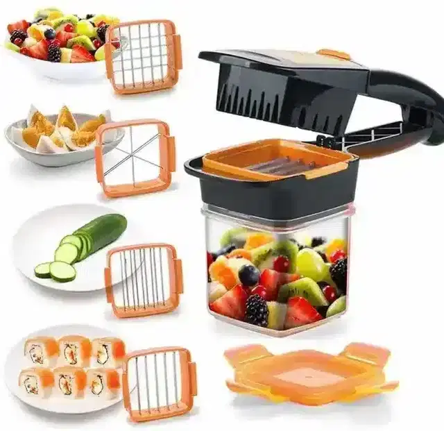Craftal 5 In 1 Multifunctional Vegetable Cutter Manual Dicer With Container Box, Multicolor