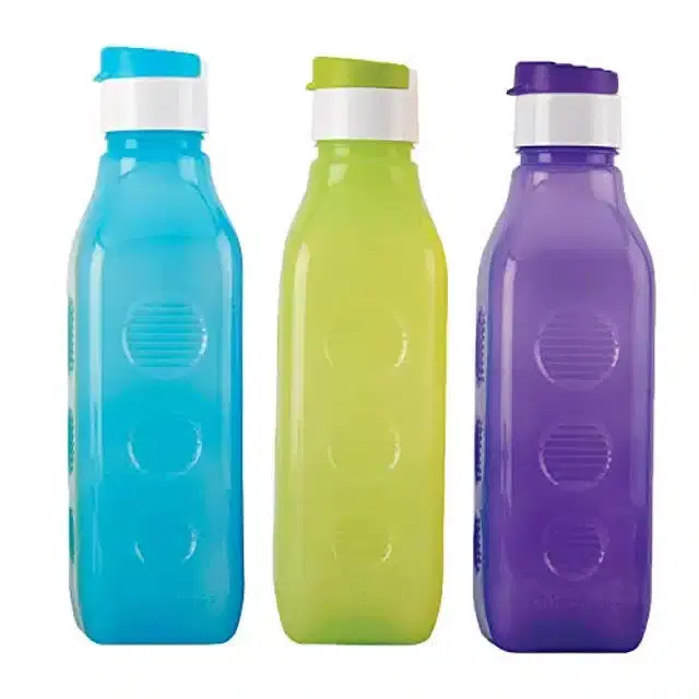 Airtight Plastic Water Bottle with Lid, Multicolor, 1000 ml, Pack of 3