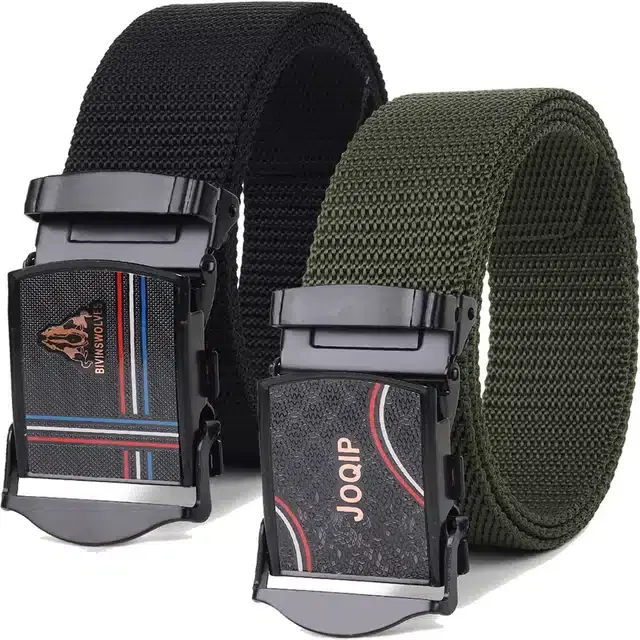Casual Nylon Belts for Men, Pack of 2 (Black & Green)