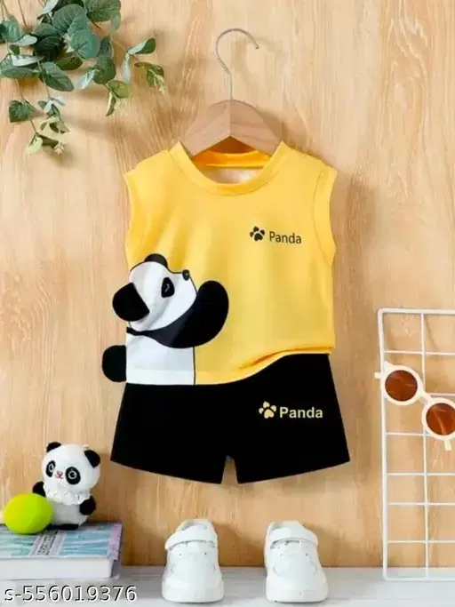 Cotton Blend Printed Clothing Set for Boys, Yellow (4-5 Years)