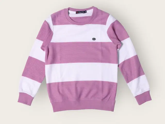 Acrylic Striped Sweater For Boys, Pink & White (15-16 Years)