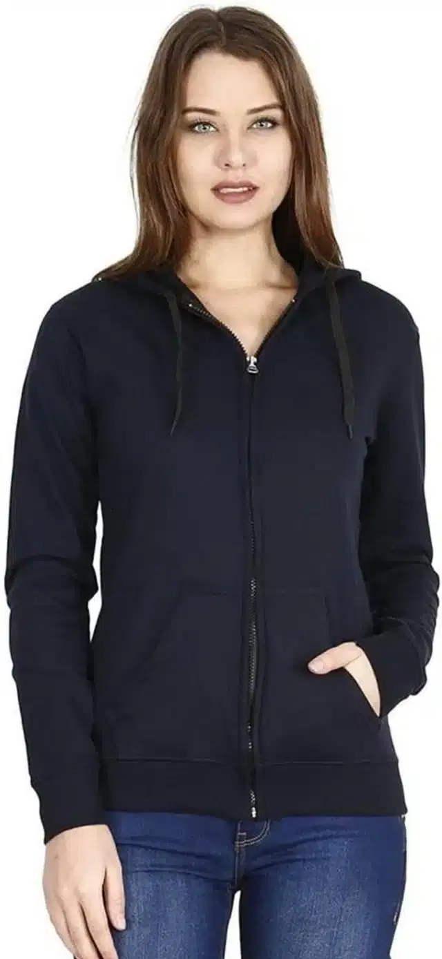 Fleece Hooded Sweatshirt for Women (Navy Blue, M)
