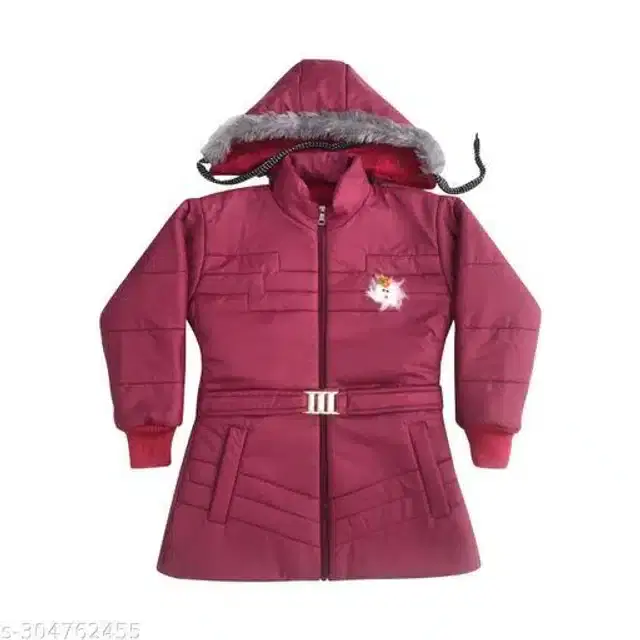 Nylon Full Sleeves Hooded Jacket for Girls (Dark Pink, 0-1 Years)