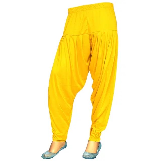 Viscose Rayon Solid Patiala for Women (Yellow, Free Size)