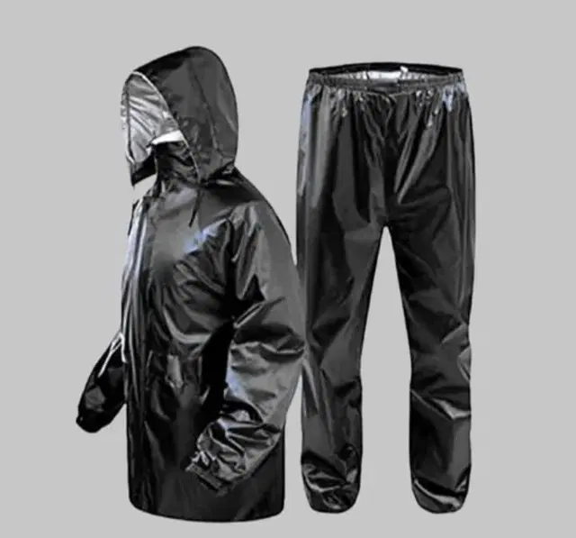 Polyester Full Sleeves Rainsuit Set for Men, Black, M