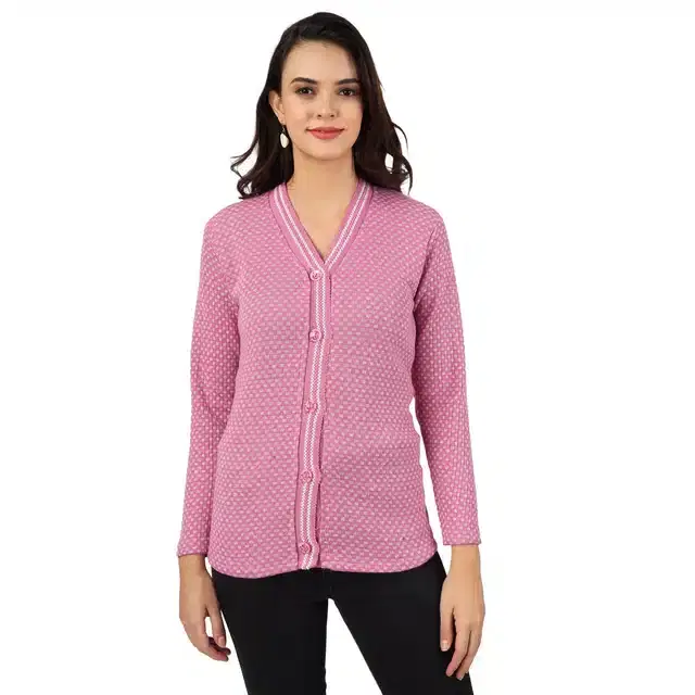 Woollen Blend Full Sleeves Cardigan for Women (Purple, M)