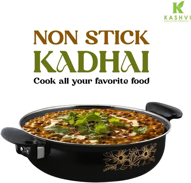 Cast Iron Kadai, Black, 28 cm