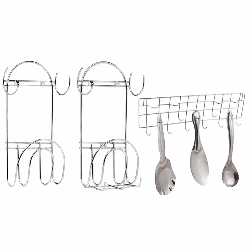 Oc9 Stainless Steel Chakla Belan Stand & Wall Mounted Ladle Hook Rail For Kitchen, Pack Of 2, Oc-143