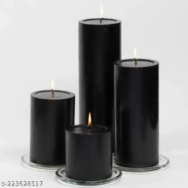 Scented Pillar Shaped Candles, Black, Pack of 4