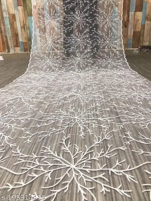 Embroidered Jaipuri Net (White, Free Size)