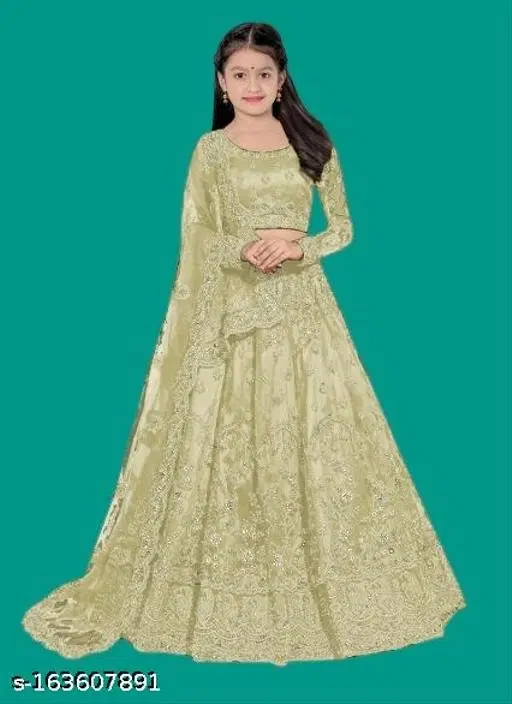 Embroidered Lehenga Choli for Women (Green, 9-10 Years)