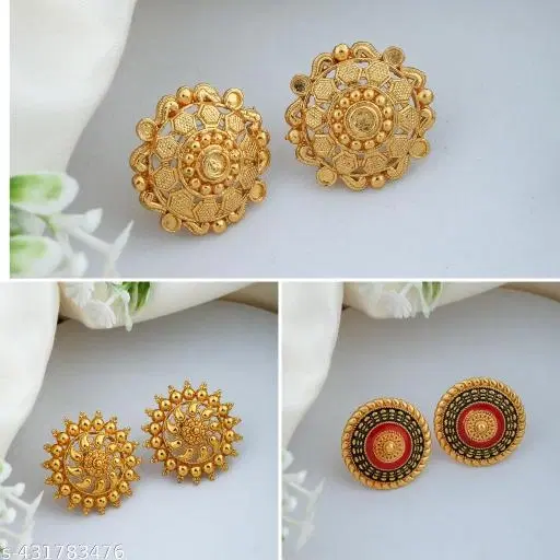 Gold-Plated Earrings/Studs/Bali Combo For Women'S/Girls
