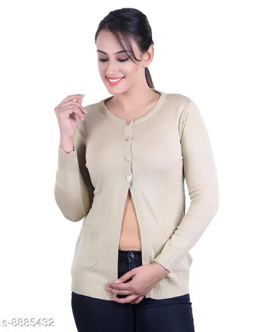 Acrylic Solid Sweater for Women (Cream, M)