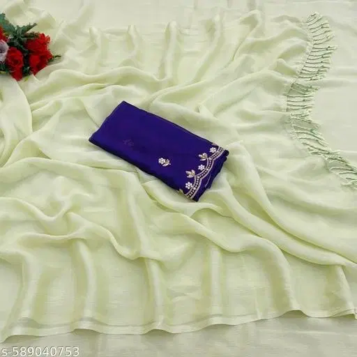 Chiffon Solid Saree for Women, Green (6.3 M)