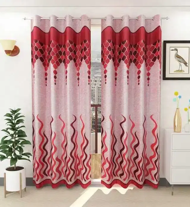 Long Door Curtain, Pack of 2, Maroon, 4x9 Feet