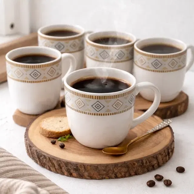 Ceramic Tea & Coffee Cup, White, Pack of 6 (140 ml)