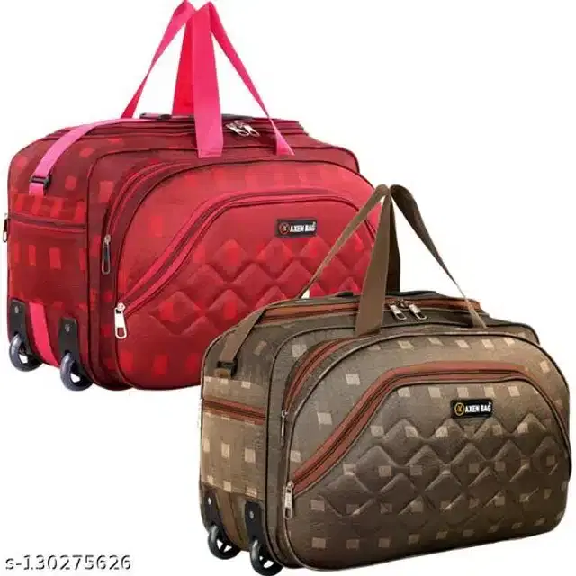 Polyester Trolley Duffel Bag for Men & Women, Red & Brown, Pack of 2