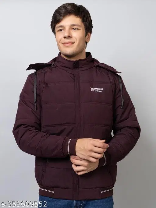 Cotton Blend Full Sleeves Jacket for Men (Wine, M)