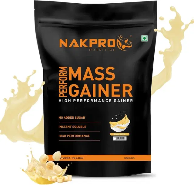 Nakpro Perform MassGainer High Protein&High Calorie Protein Powder Supplement1 Kg Banana Weight Gainers/Mass Gainers 1 Kg, Banana