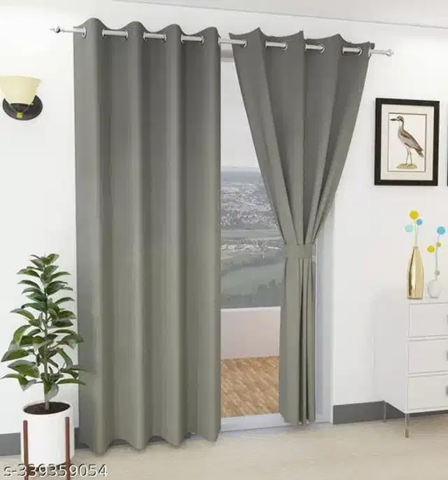 Polyester Curtain for Door, Grey, 5 Feet