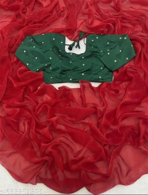 Chiffon Solid Saree for Women, Red (6.3 m)