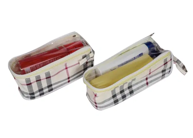 Canvas Portable Accessories & Cosmetics Storage Pouch, White, Set of 2