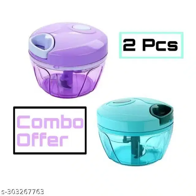 Plastic Manual Chopper, Purple & Sky Blue, 450 ml, Pack of 2