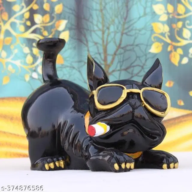 Resin Cool Bulldog Showpiece for Home Decor, Black