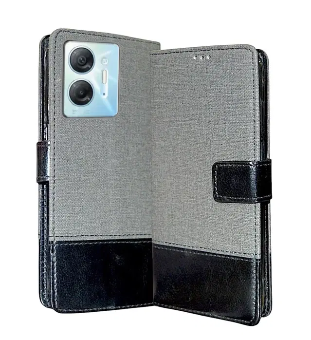 Artificial Leather Mobile Flip Cover for Infinix X6832 / Hot 30 5G, Grey