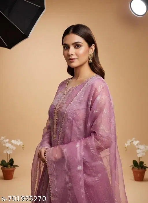 Bandhani Printed Jaipuri Designs Embroidered Top Bottom Duppata for Women (Purple, Un Stitched)