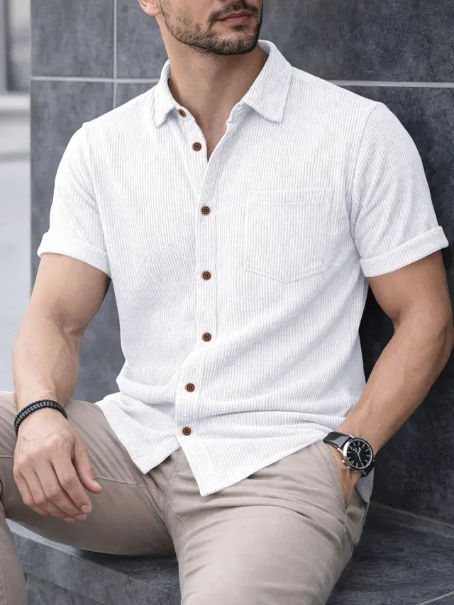 Solid Shirt for Men (White, S)