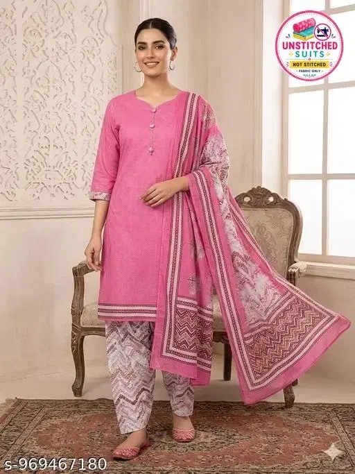 SIMPLYETHNIC Cotton Blend Printed Salwar Suit Set for Women (Multicolor, L)