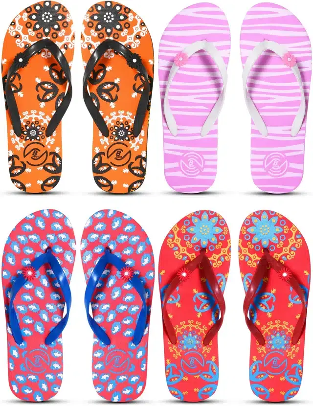 Flip Flops for Women, Pack of 4 (Multicolor, 5)