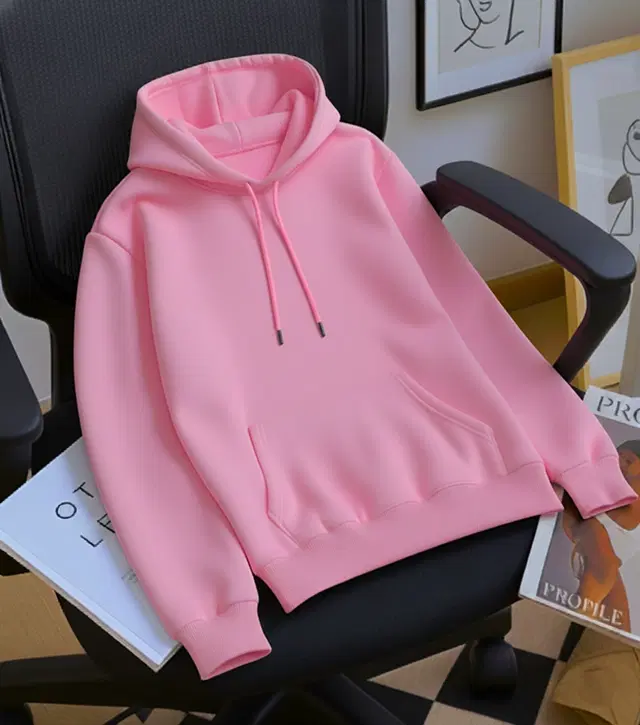 Fleece Solid Hoodie for Men, Pink (M)