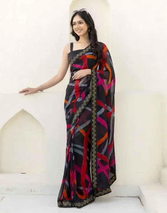 Georgette Printed Saree for Women (Multicolor, 6.3 m)