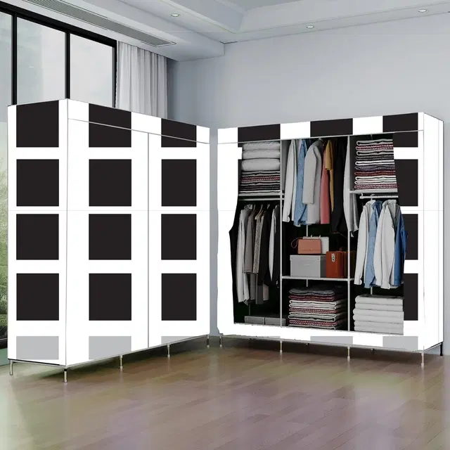 Plastic Printed Collapsible Wardrobe, Black