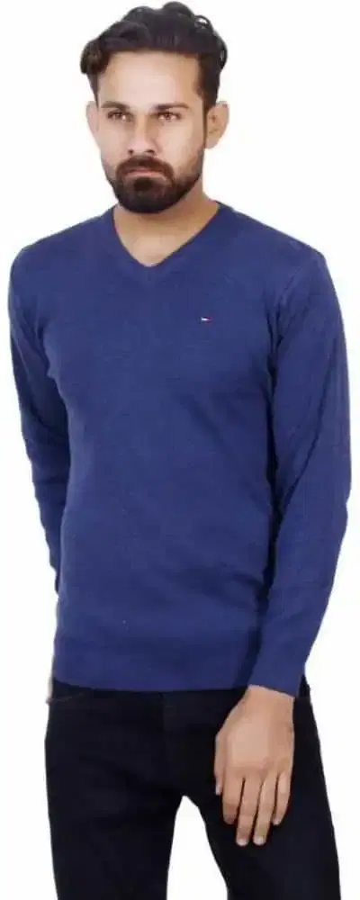 KRYPTAR men's Solid Full Plain Sweater (Blue, L) (KPTR4055)