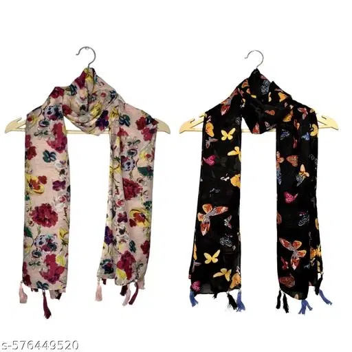 Poly Chiffon Scarves for Women, Multicolor, Pack of 2