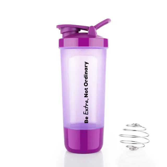 Leak Proof BPA Free Plastic Protein Shaker Bottle For Gym & Cycling, Purple, 600 ml, MSE-3