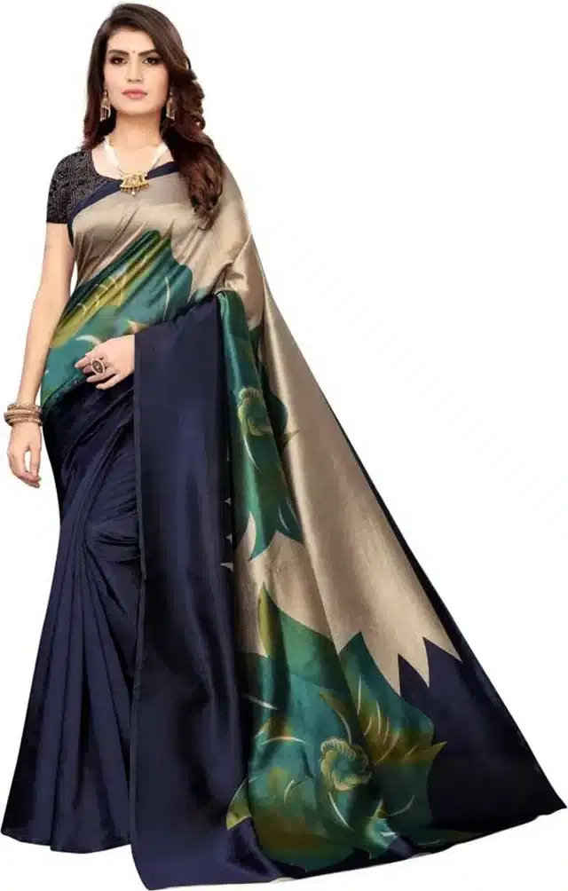 Mysore Silk Printed Saree for Women (Navy Blue, 6.3 m)