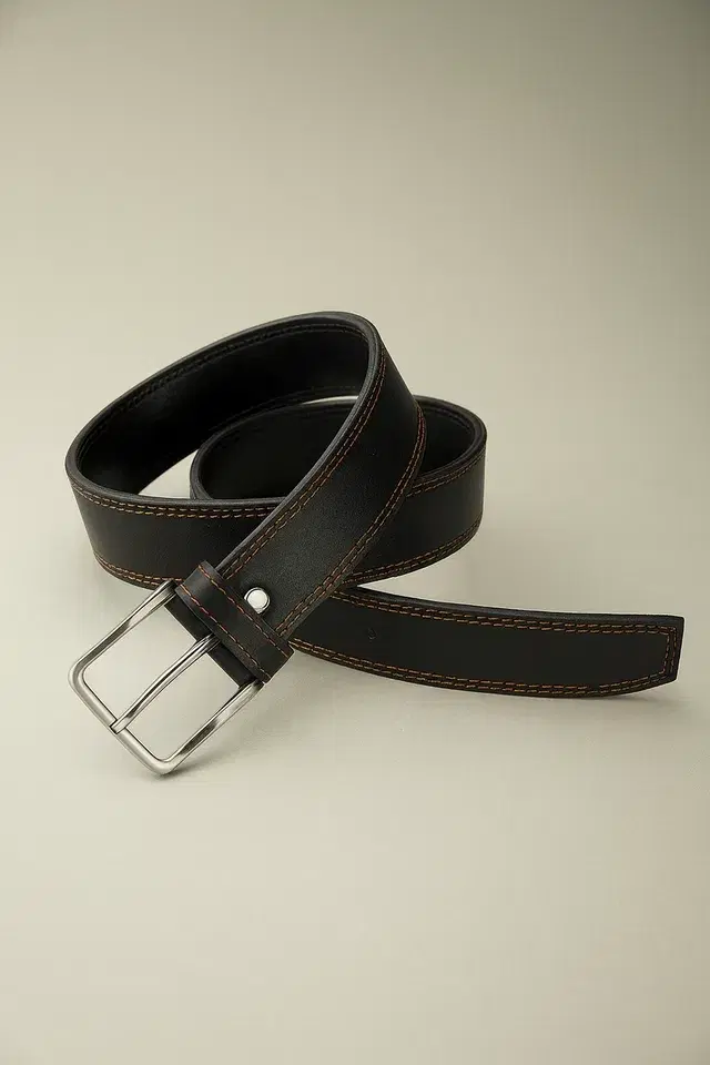Casual PU Belt for Men, Black, Free Size, Matte Finish
