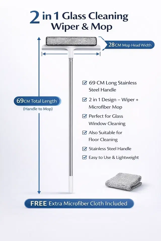 2 in 1 Glass Cleaning Wiper & Mop for Glass Window Cleaner ,Easy to Use for Floor Cleaning Also Get 1 Extra Microfiber Cloth
